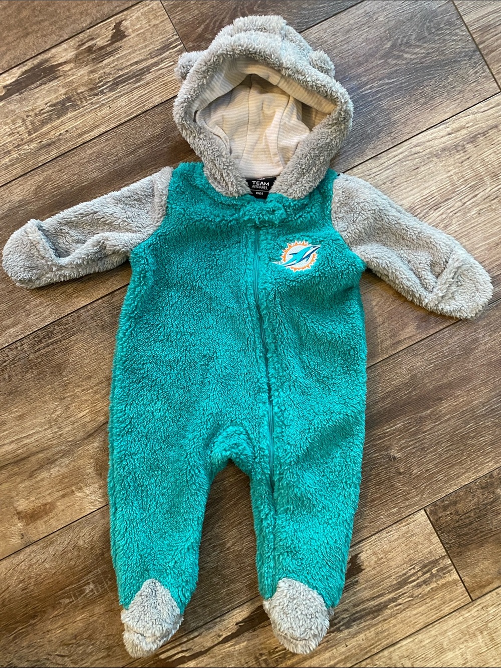 NFL Teal & Gray Plush Hooded Footie with Team Logo